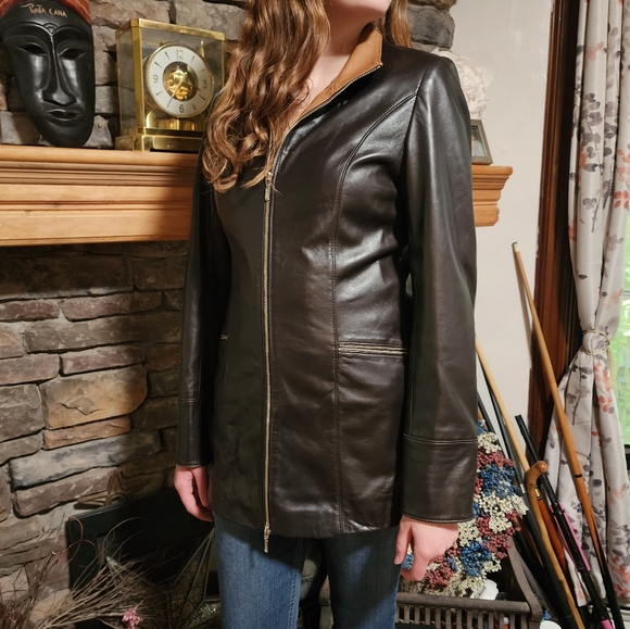 OVERLAND DOUBLE ZIP FORM FITTED LEATHER JACKET SZ 8 - Picture 3 of 12